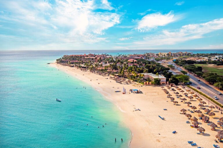 Aerial shot of a beach in Aruba