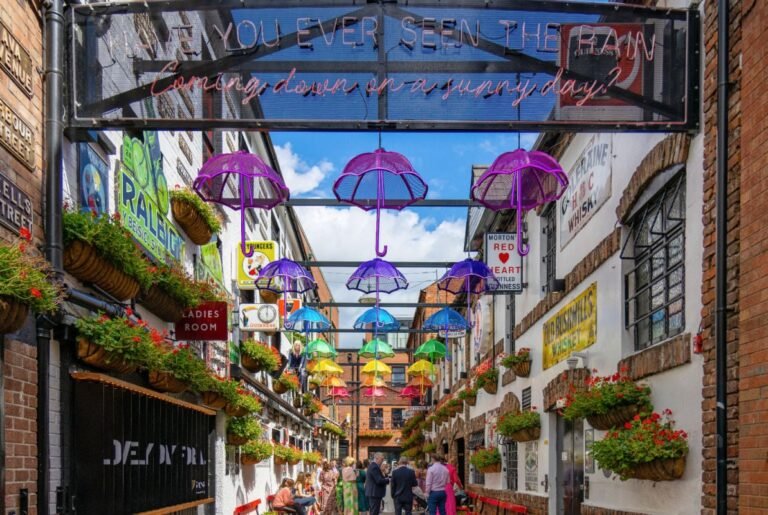 Festive street in Belfast, UK